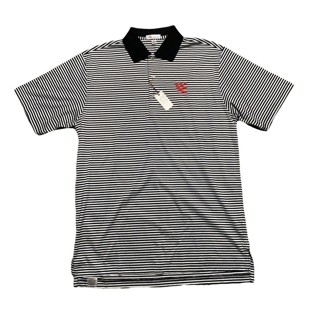 NWT Peter Millar Classic Striped Lisle Polo Shirt Black White Mens Medium $95